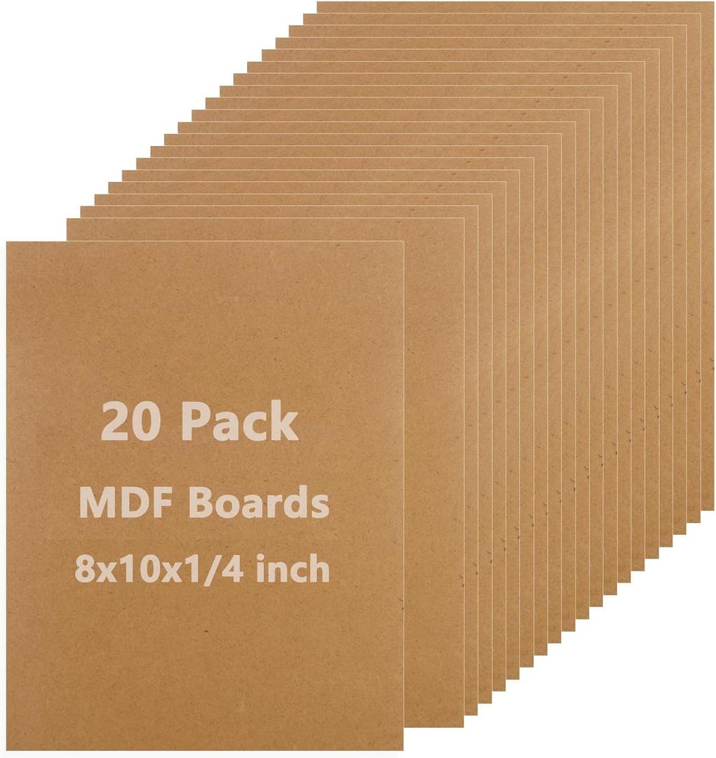 LOYORTY 20PCS MDF Board, 8" x 10" Chipboard Sheets, 1/4" (0.24") Thick Medium Density Fiberboard, Unfinished Wood Art Boards for DIY Crafts,Painting, Engraving