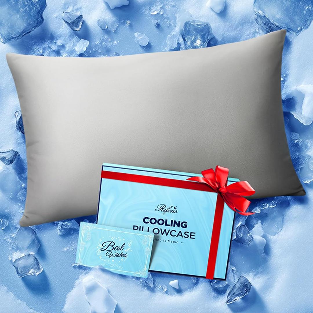 Ice Cooling Pillow Cases for Hot Sleepers, Stay Cool All Night, Smoother Than Silk Pillowcase, Luxurious Covers w/Hidden Zipper for Hair Skin, Birthday Gifts for Men Women Mom (Light Gray, Standard)