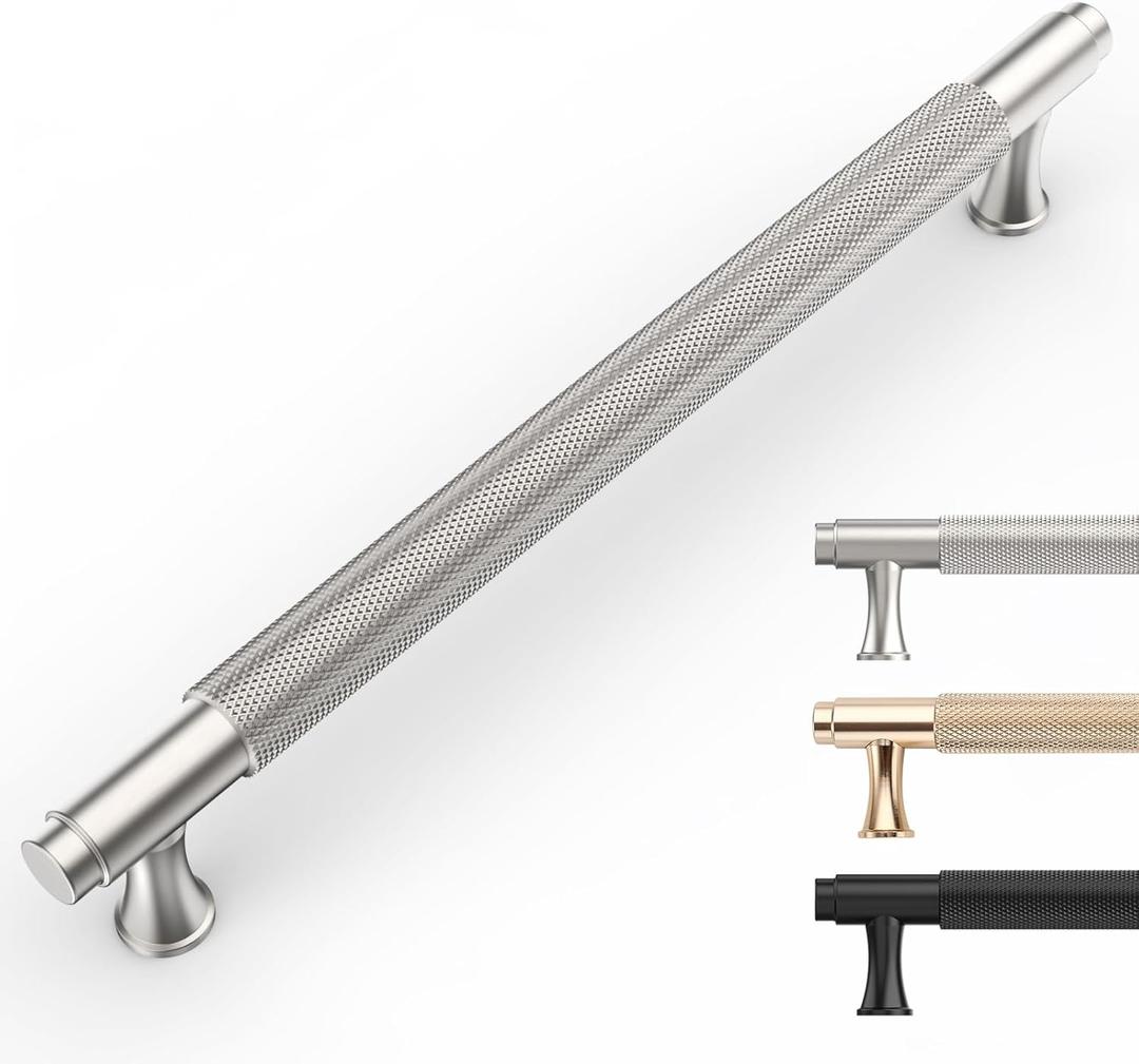 10 Pack Knurled Cabinet Pulls 7.5 Inch Brushed Satin Nickel Kitchen Cabinet Handles Nickel Cabinet Hardware Kitchen Handles for Cabinets Brass Drawer Pulls T Bar Drawer Handle