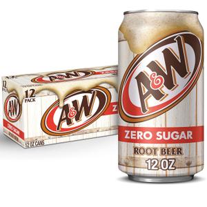 A&W Zero Sugar Root Beer Soda, 12 fl oz cans, 12 count (EXP 09/19/26)