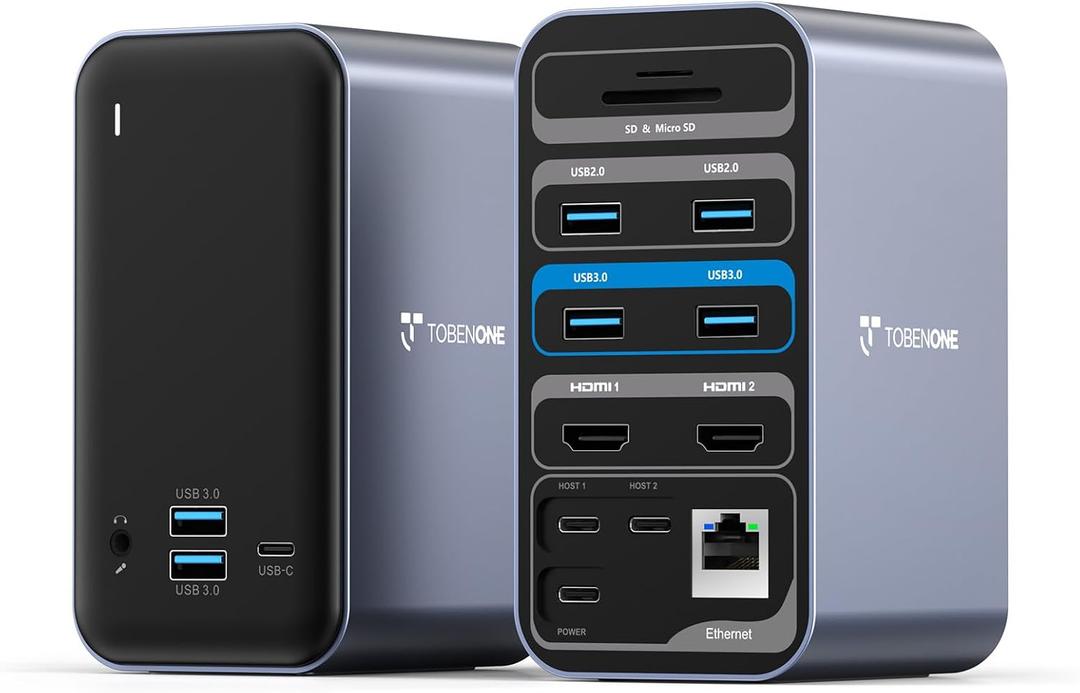 TobenONE 18 in 1 USB C Docking Station 3 Monitors 4K@60Hz, Laptop Docking Station with 100W Power Adapter, Triple Monitors with 3 HDMI, 9 USB Ports, Gigabit Ethernet, for Windows and Chrome OS