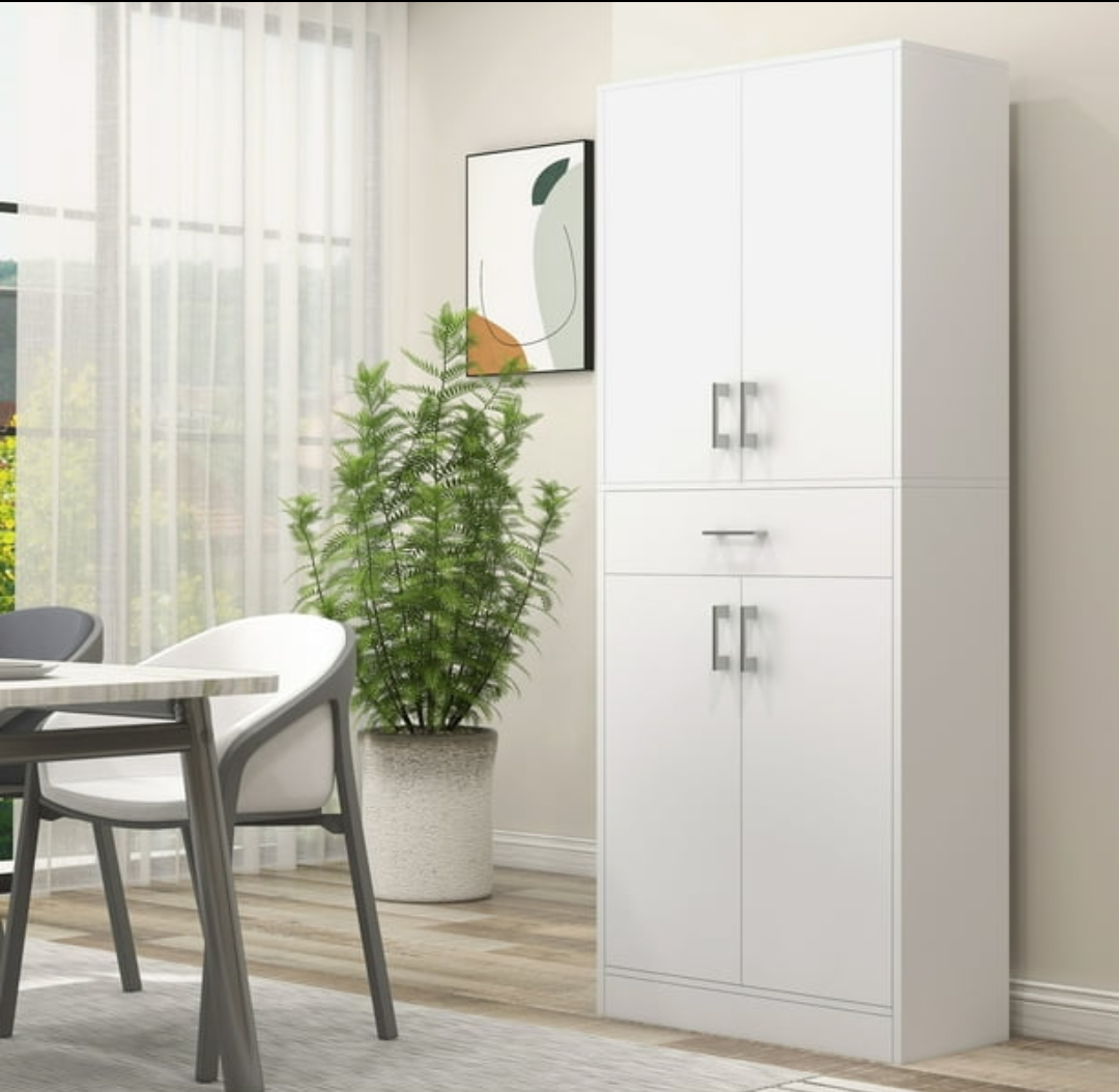 HOMCOM 70.75" Kitchen Pantry Cabinet with Drawer and Adjustable Shelf, Freestanding Tall Storage Cabinet with 2 Double Door Cupboards, White
