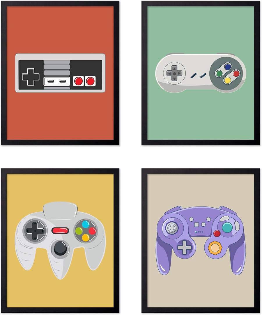 2 x Poster Master 4-Piece Controllers Print - Gaming Poster - Geeky & Pop Art - Retro Game Consoles Design - Gamer Gift - Colorful Game Room, Man Cave or Boy's Bedroom Decor - 8x10 UNFRAMED Wall Art