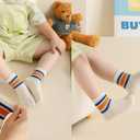 Toddler Grip Socks with Non-Slip, Unisex Baby Retro Stripe Seamless Crew Ankle Cotton Socks for Girls Boys 6 Pairs (3-5T)