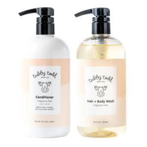 TUBBY TODD Hair Duo - Baby Shampoo and Conditioner Set - Gentle & Moisturizing Hair Care - Hypoallergenic, Non-Irritating - For Newborns, Toddlers & Kids - 25 Fl Oz & 24.3 Fl Oz - Fragrance-Free (24.65 Ounce (Pack of 2))