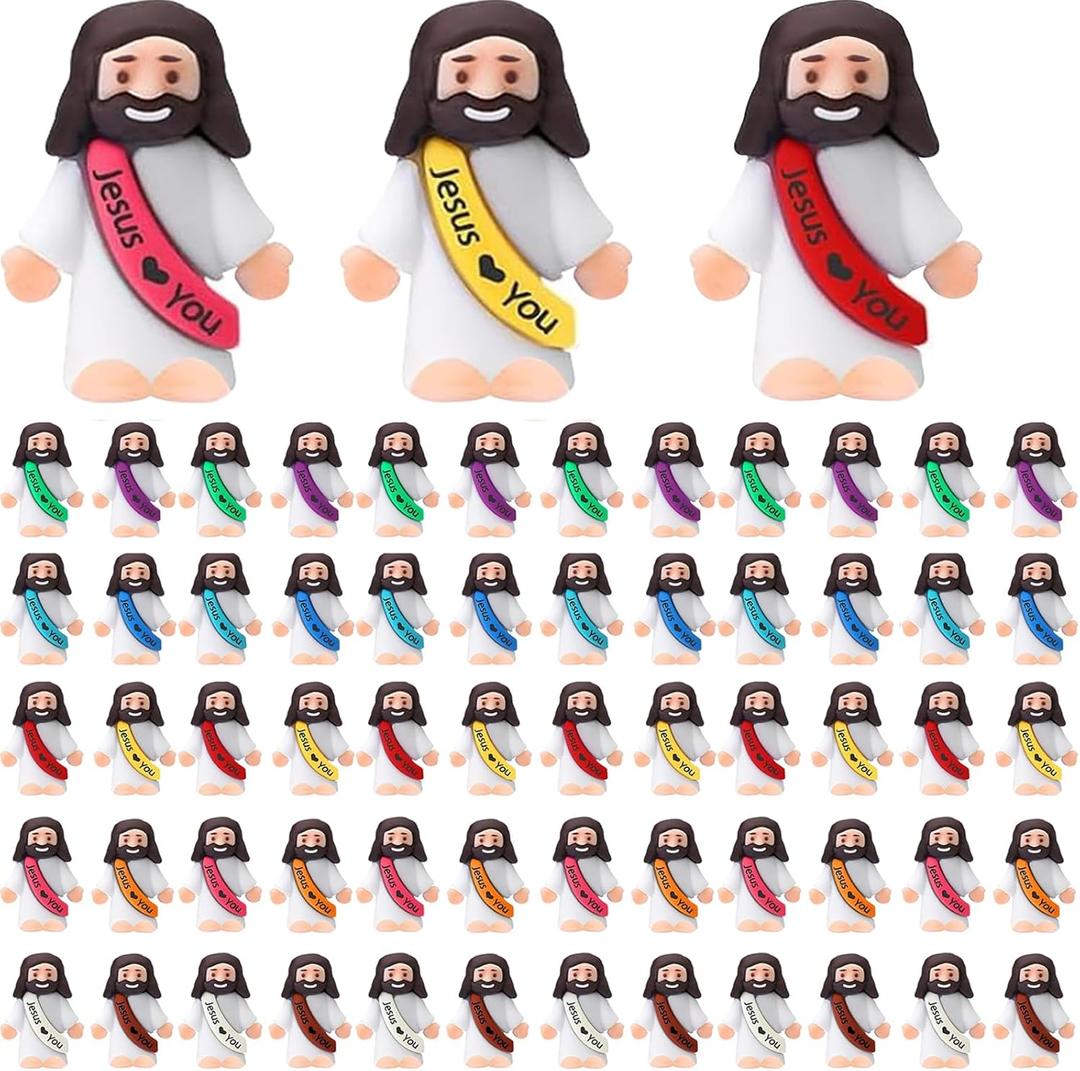 60PCS Little Jesus Figures, Mini Jesus Figurines in Bulk, Multicolor Tiny Jesus Figures, Miniature Figurines to Hide and Seek Religious Gifts for Easter Egg Stuffers