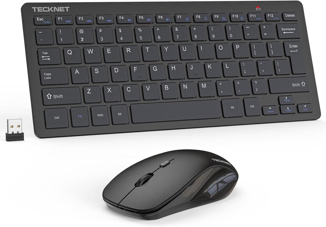 TECKNET Wireless Keyboard and Mouse Combo, Mini Cordless Computer Keyboard and Mouse Set 2.4GHz, Silent Adjustable 1600 DPI, Quiet Click, Lag-Free for Computer, Laptop, PC, Windows, Mac, Chrome OS (Black)