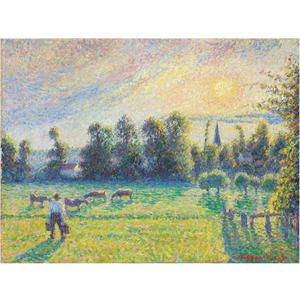 Trademark Fine Art Canvas Wall Art - Camille Pissarro 'Pasture, Sunset, Eragny; Paturage, coucher de soleil, Eragny, 1890' Wall Art for Living Room, Bedroom, or Office Décor, 19"L x 14"W