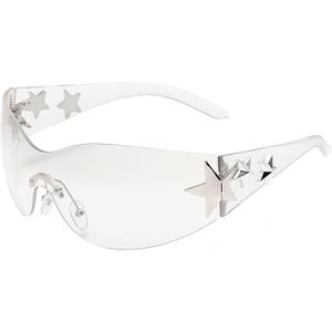 Y2K Sunglasses for Women Men Trendy Shield Wrap Around Sun Glasses Rimless Star Sunglasses Oversized Glasses Shades