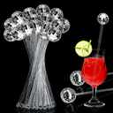 Sawysine 24 Pcs Disco Party Decorations Disco Ball Cocktail Stirrers 8 Inch Silver Mirror Ball Stir Sticks Beverage Coffee Drink Stirrer for 70s 80s Bachelorette Wedding Birthday Party(Silver)