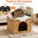 Rattan Cat House for Indoor Cats, Large Cat Bed Cave with One Bed Mat, Foldable Cat Condo Cube Hideaway for Multi Small Pet