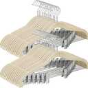 SONGMICS 20-Pack Pants Hangers, 16.7-Inch Long Velvet Hangers with Adjustable Clips, Heavy-Duty, Non-Slip Skirt Hangers, Space-Saving for Pants, Skirts, Coats, Dresses, Sandy Beige UCRF012K20