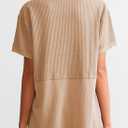 SHEWIN Womens Casual V Neck Waffle Knit Tops Short Sleeve T Shirts Loose Blouses (Beige, XXL)