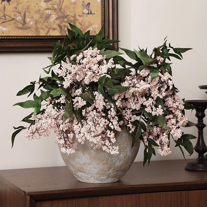 Zeyune 3 Pcs Artificial Pink Berry Stem Spring Faux Flowers Picks Branches Fake Realistic Sedum Stem Spray for Wedding Holiday Seasonal Farmhouse Mantel Harvest DIY Home Decorations(35 Inch)