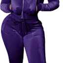 yidengymx Womens 2 Piece Velour Tracksuit Two Piece Outfits for Women Long Sleeve Zip Up Crop Tops Sweatpants Sets Pockets (Purple, S)