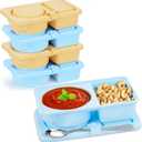 ARTLEO 4 Pack Silicone Snack Containers with Lids, Reusable and Leekproof, 2 Compartment, Sauce Dip Snackle Box Container, to Grab and Go with Prep For Kids, Bpa Free (Yellow Blue)