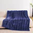Super Soft Flannel Throw Blanket 50x60 Inches, Premium Checkered Jacquaed Silky Fleece Lightweight Bed Blanket All Season Use, Navy Blue Strip, 50"x60"