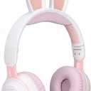 Foldable Bluetooth 5.0 Headphones with Microphone Cute Rabbit Ear Over Ear Headphones for Teens Adults, 12 Hours of Listening Time, TF/Aux, Built in 7
