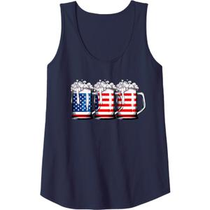 Beer American Flag 4th of July Men Women Merica Drinking USA Tank Top, Navy Blue, M