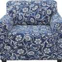 hyha Couch Covers, Chair/Sofa Covers, Floral Pattern, Stretch, Printed, 2 Pieces, Armchair Slipcover, Separate Couch Cushion Slipcover, Furniture Protector for Dogs(Armchair, Baroque) (Small, Blue)
