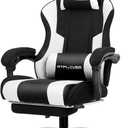 GTPLAYER Gaming Chair, Computer Chair with Footrest and Lumbar Support, Height Adjustable Game Chair with 360-Swivel Seat and Headrest and for Office or Gaming (Fabric, Black White), Seat Size: 19.68 x 20.47 inches