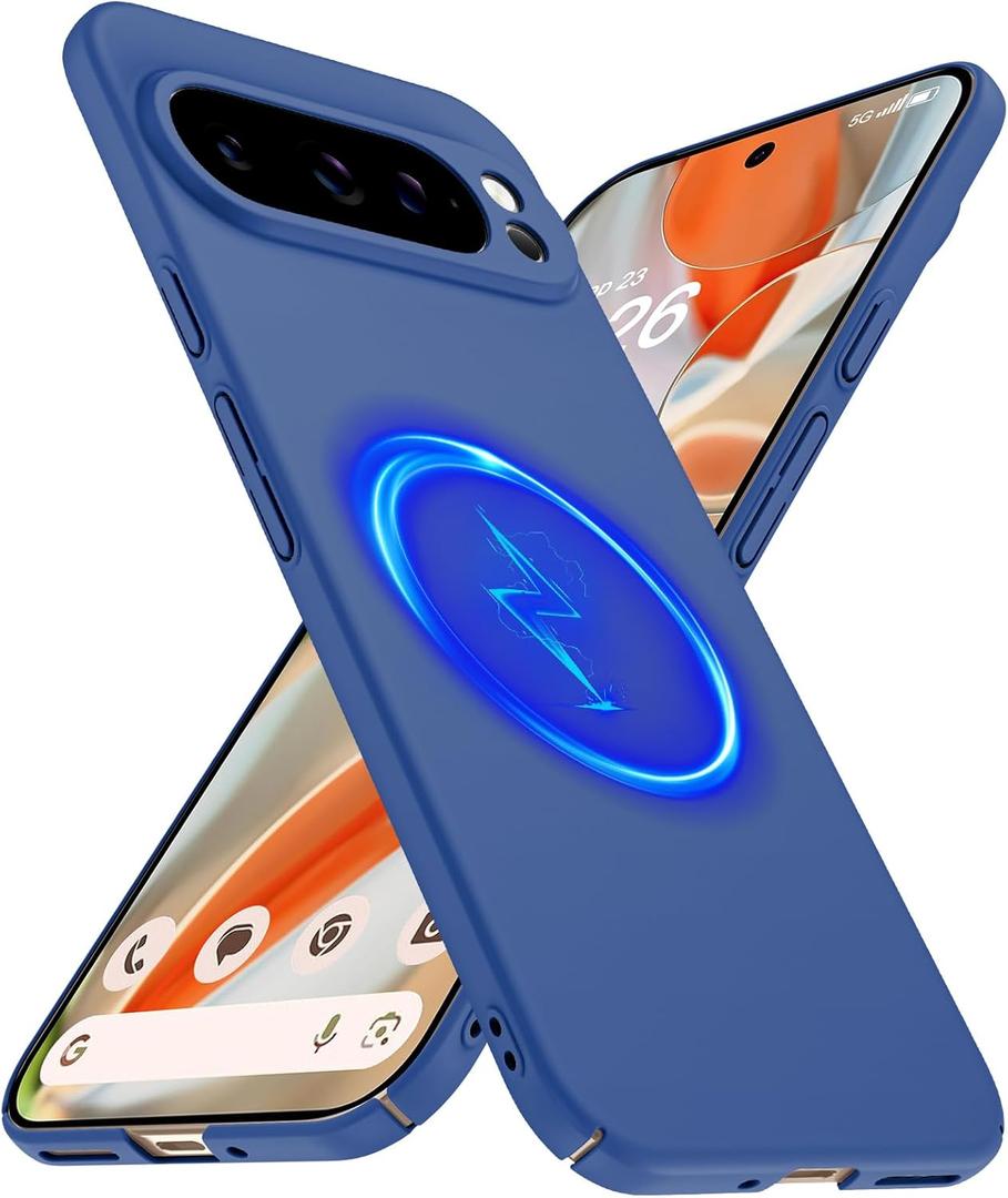 Magnetic Slim Case Fit for Google Pixel 9 Pro XL (2024) [Compatible with Magsafe] Ultra-Thin Lightweight Durable Minimalist Matte Hard Cover Case Shockproof Non Slip Ring-Blue