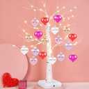 Fovths Valentine's Day Tree Decoration with LED Lights 21.7 Inch Tabletop Birch Tree with Timer Battery USB Powered with Valentine's Day Heart Ornaments for Home Valentine Wedding Decor