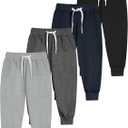 Resinta 4 Pack Toddler and Boys Joggers Sweatpants Cotton Kids Active Pants with Drawstring Casual Athletic Clothes (5-6 Years, Black, Dark Gray, Light Gray, Navy Blue)
