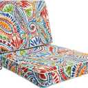 JMGBird Outdoor Chair Cushions Set of 2-22x22 Water Resistant Paisley Pattern Seat Cushions with Ties for Patio Furniture