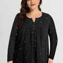 RITERA Plus Size Long Sleeve Tunic Tops for Women Henley V Neck T-Shirt V Neck Casual Blouses Fall Winter Halloween Christmas (Black, XL)