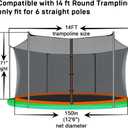 Jump Tastic Trampoline Net Replacement with 6 PoleCaps, 12-15 ft Round Safety Trampoline Net, UV-Resistant, Weather-Resistant, Breathable, Durable (Not Include Poles)