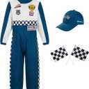 Kosgraiy Race Car Driver Costume Kid, Boy And Girl Racer Jumpsuit With Peaked Cap, Toddler Racing Costume Halloween 4T-6T
