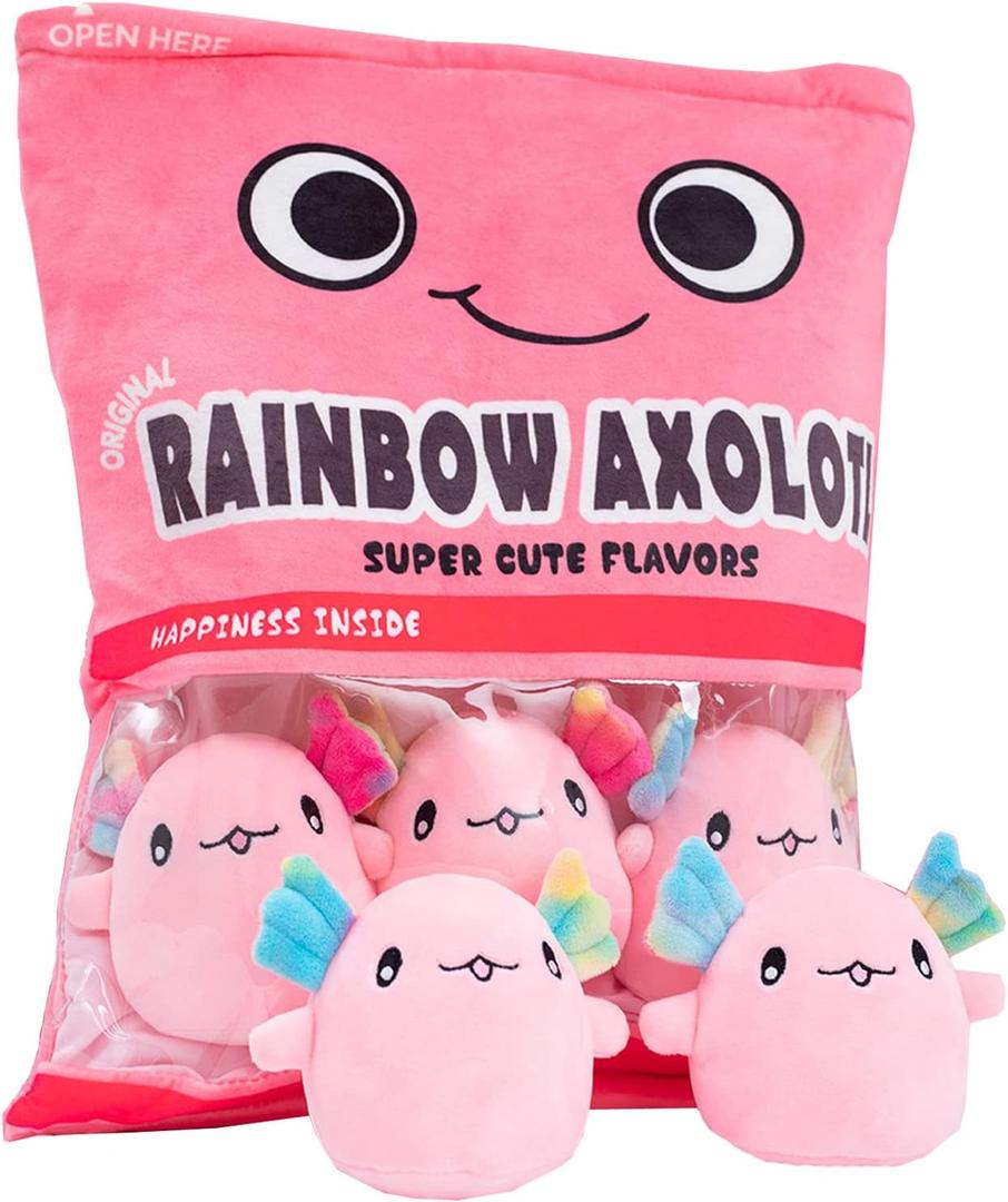 Nenalayo Plushies Doll a Bag of Axolotl Plush Toy Stuffed Soft Snack Pillow Plush Toy for Birthday Gift, Stuffed Toy Game Pillow Cushion Gift for Kids (Pink 6 Balls)