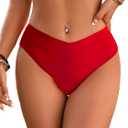 Fanuerg Women's Bikini Bottom Cross V Cut Front Swimsuit Full Coverage Bathing Suit Bottoms (X-Large, Red)