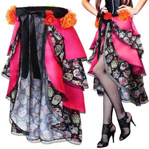 Xtinmee Women's Day of The Dead Costume Accessories Halloween Tie on Bustle Skirt Day of The Dead Skull Dress for Women (Pink)