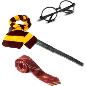 Wizard Cosplay Party Supplies - Wizard Glasses,Magic Wand, Tie,Scarf for Halloween,School Costume Party,Birthday Party Decoration