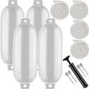 VOYOCHT Boat Fender White Boat Fender Bumper Pack of 4 and Pump to Inflate (8.5 x 27 inches)