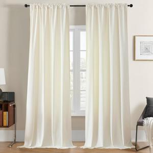 Joydeco White Velvet Curtains 96 inch Length 2 Panels, Luxury Blackout Rod Pocket Thermal Insulated Window Curtains, Super Soft Room Darkening Drapes for Living Dining Room Bedroom,W52 x L96 inches