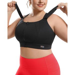 High Impact Sports Bras Non Pads Zip Front Adjustable Racerback Bra for Large Bust Women Workout Running,XL
