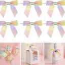 AIMUDI Pastel Ribbon Bows for Easter's Day Decorations 3.5" Satin Ribbon Twist Tie Bows for Treat Bags Premade Bows for Crafts Cake Pops, Wedding Decorations, Baby Shower, Gift Wrapping - 50 Counts
