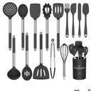 Silicone Cooking Utensil Set, Umite Chef 15pcs Silicone Cooking Kitchen Utensils Set, Non-stick - Best Kitchen Cookware with Stainless Steel Handle - Black Kitchen Utensils