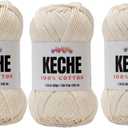 Cotton Yarn - 100% Cotton Yarn for Crocheting and Knitting, Mercerized Cotton Amigurumi Yarn Fine-Sport 2 1.76 oz (50g) / 136 Yrds (125 m) 3 Skeins- Cream