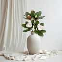2PCS 33.5inch Artificial Magnolia Flowers with Green Magnolia Leaves and Fruit 3D Real Touch 2 Heads Long Stem Faux Magnolias Flower for Home Wedding Table Office Floral Arrangement Decoration (White)