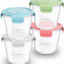 4 Pack Meal Prep Containers Reusable Glass with Airtight Lids, 3 Cup Round Glass Soup Containers with Lids, Leak-Proof Glass Containers for Food Storage Microwave, Dishwasher Freezer Safe (Multi)