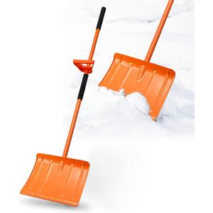 Heavy Duty Snow Shovel for Driveway 67 Inch Snow Shovel with Ergonomic LaborSaving Handle Tool, Snow Removal with Large Scoop Shovel for Outdoor Car Yard, Orange