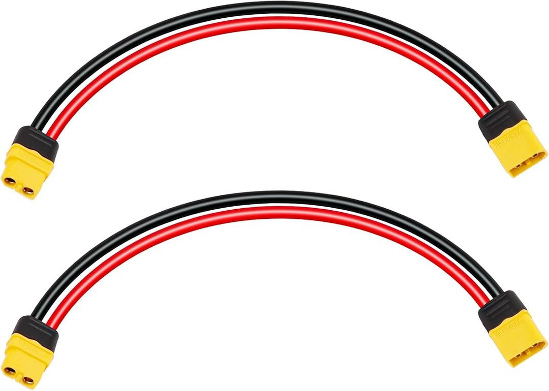 12AWG XT60 Extension Cable 1FT 2PCS XT60 to XT60 Cable with Male to Female Connector for RC Battery Portable Power Station Solar Pane