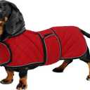 Geyecete Warm Thermal Quilted Dachshund Coat, Dog Winter Coat with Warm Fleece Lining, Outdoor Dog Apparel with Adjustable Bands for Medium, Large Dog-Red-S