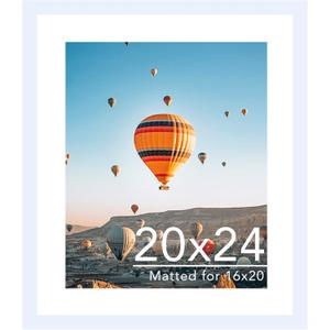 20x24 Picture Frame with 16x20 Mat, Display Photo 16x20 with Mat or 20 x 24 Without Mat, Wall Hanging Large 20 by 24 Poster Frame with Plexiglass, White