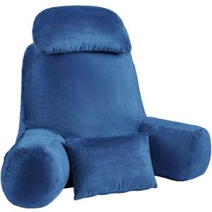 NOONTIDE Reading Pillow for Sitting up in Bed and Couch,32" X-Large Back Pillow for Adult & Teens with Soft Adjustable Neck Roll Backrest Pillow,Washable Cover,Watching TV/Gaming/Relaxing(Blue)