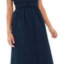 Ladyful Women Casual Button Down Shirt Dress Short Wing Sleeve Buiness Midi Shirt Dress with Belt Elegant Dress (Blue, L)